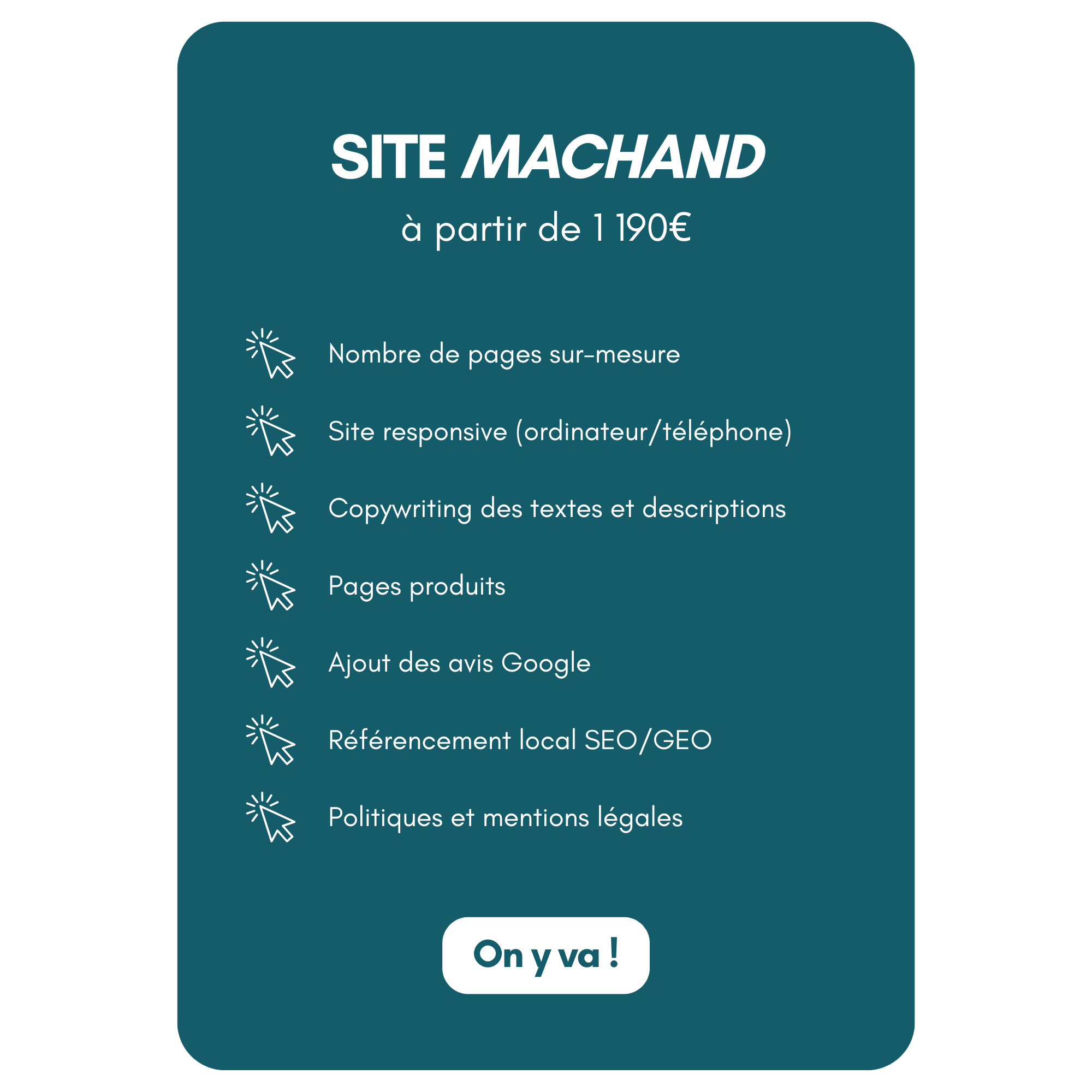 Offre site internet marchand e-commerce professionnel Shopify Toulouse
Site responsive, copywriting, référencement google, ads
